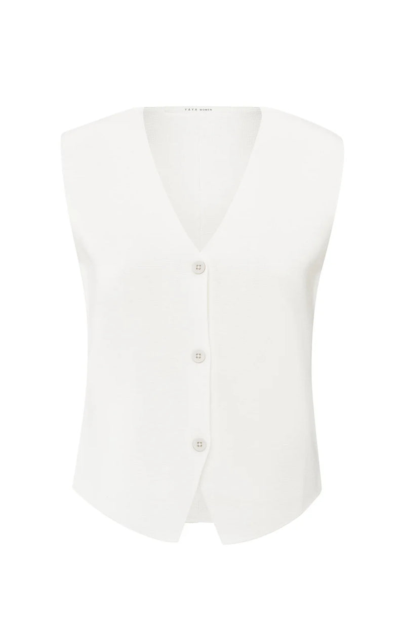 YAYA - Fine Knitted V-Neck Gilet in Pure White