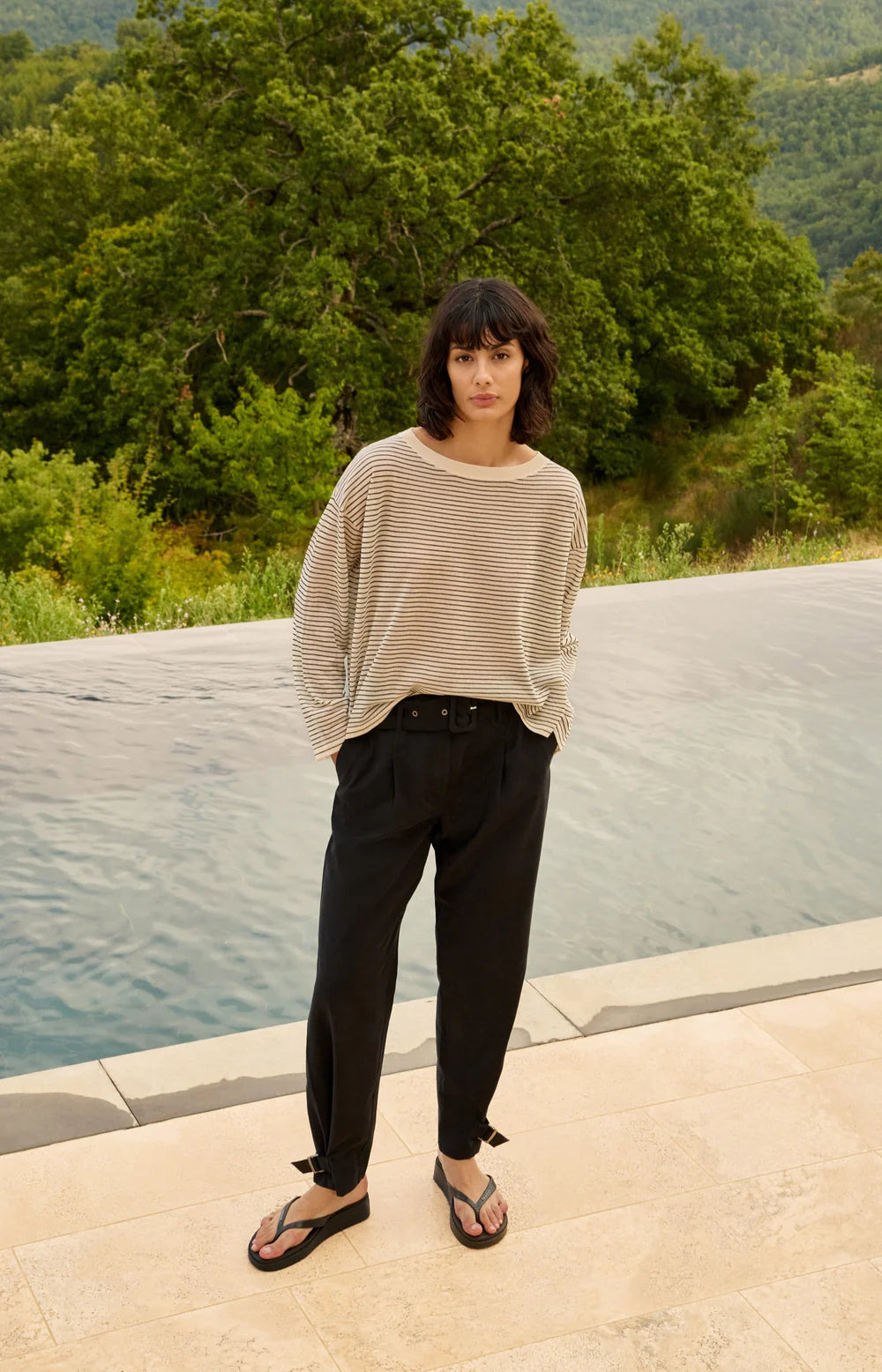 YAYA - Fine Knitted Striped Sweater in Creme Beige