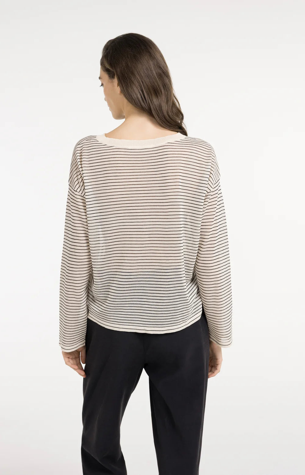 YAYA - Fine Knitted Striped Sweater in Creme Beige