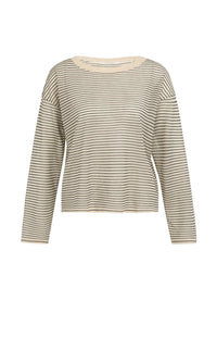 YAYA - Fine Knitted Striped Sweater in Creme Beige