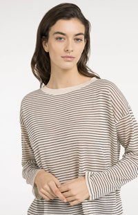 YAYA - Fine Knitted Striped Sweater in Creme Beige
