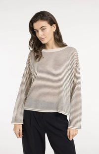 YAYA - Fine Knitted Striped Sweater in Creme Beige