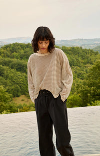 YAYA - Fine Knitted Striped Sweater in Creme Beige