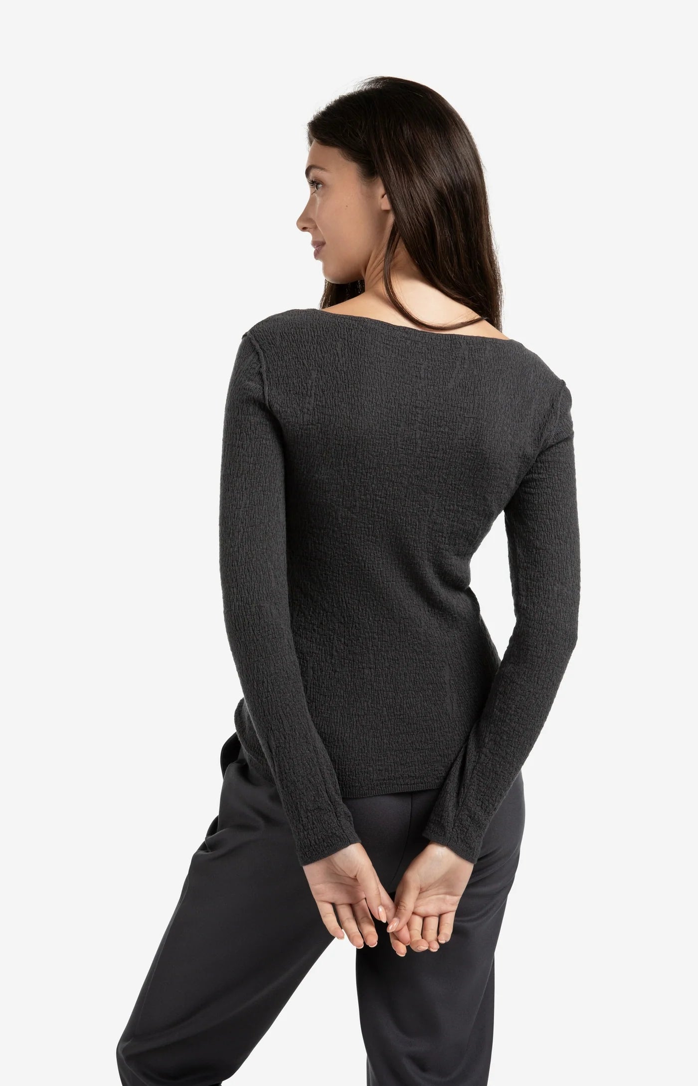 YAYA - Light Structured Knitted Top in Oyster Black