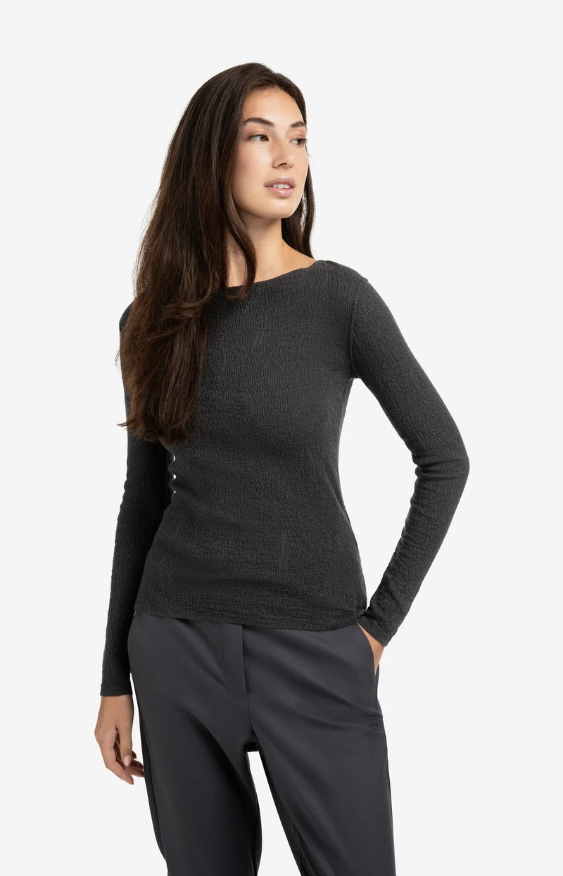 YAYA - Light Structured Knitted Top in Oyster Black