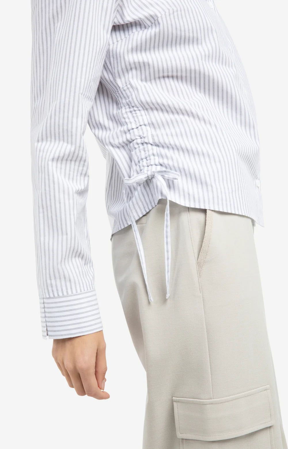 YAYA - Fitted Blouse with Side Drawstring in Iron Grey Dessin