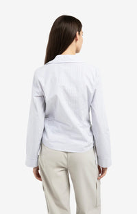 YAYA - Fitted Blouse with Side Drawstring in Iron Grey Dessin