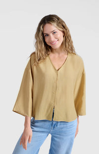 YAYA - Loose Fit V-Neck Blouse in Croissant Brown