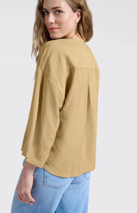 YAYA - Loose Fit V-Neck Blouse in Croissant Brown