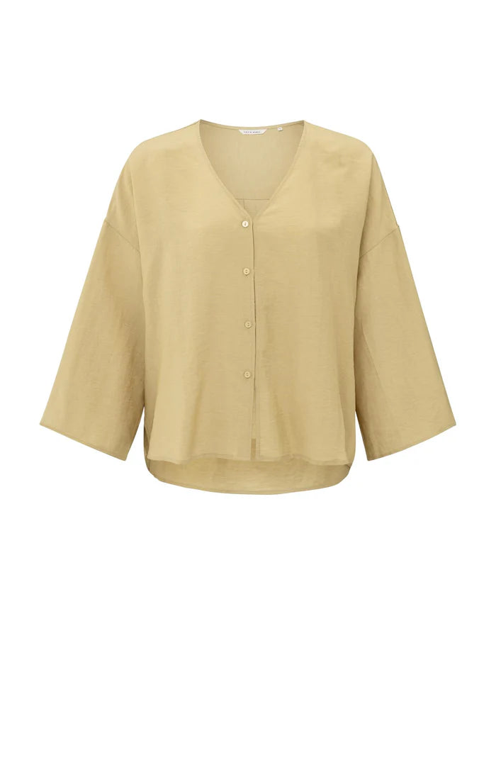 YAYA - Loose Fit V-Neck Blouse in Croissant Brown