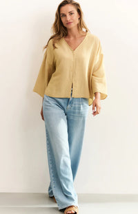 YAYA - Loose Fit V-Neck Blouse in Croissant Brown