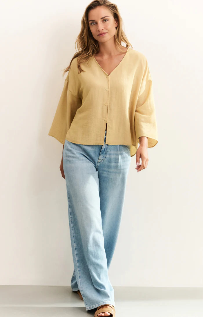 YAYA - Loose Fit V-Neck Blouse in Croissant Brown