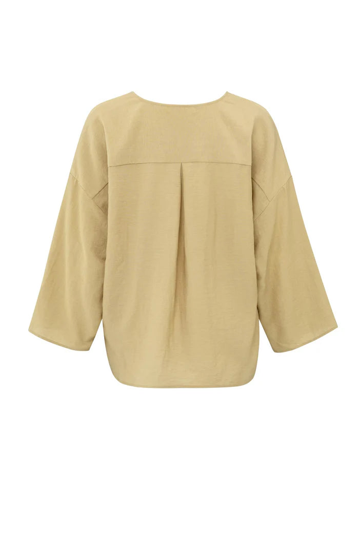 YAYA - Loose Fit V-Neck Blouse in Croissant Brown