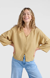 YAYA - Loose Fit V-Neck Blouse in Croissant Brown