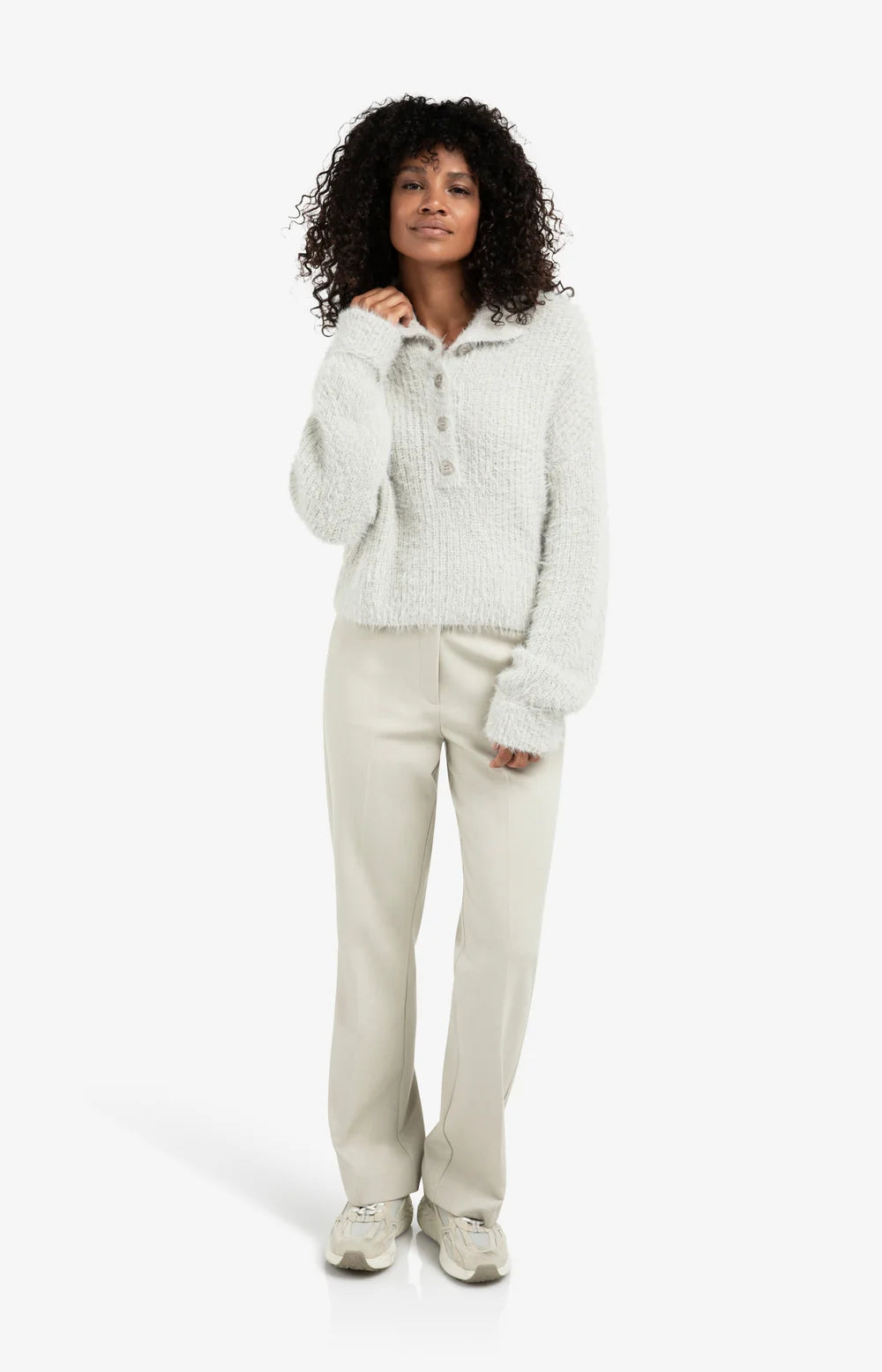 YAYA - Fluffy Cropped Collar Sweater in Cloud Grey