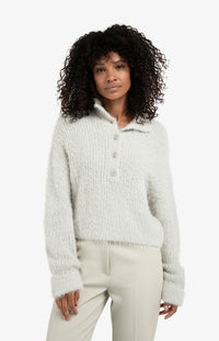YAYA - Fluffy Cropped Collar Sweater in Cloud Grey