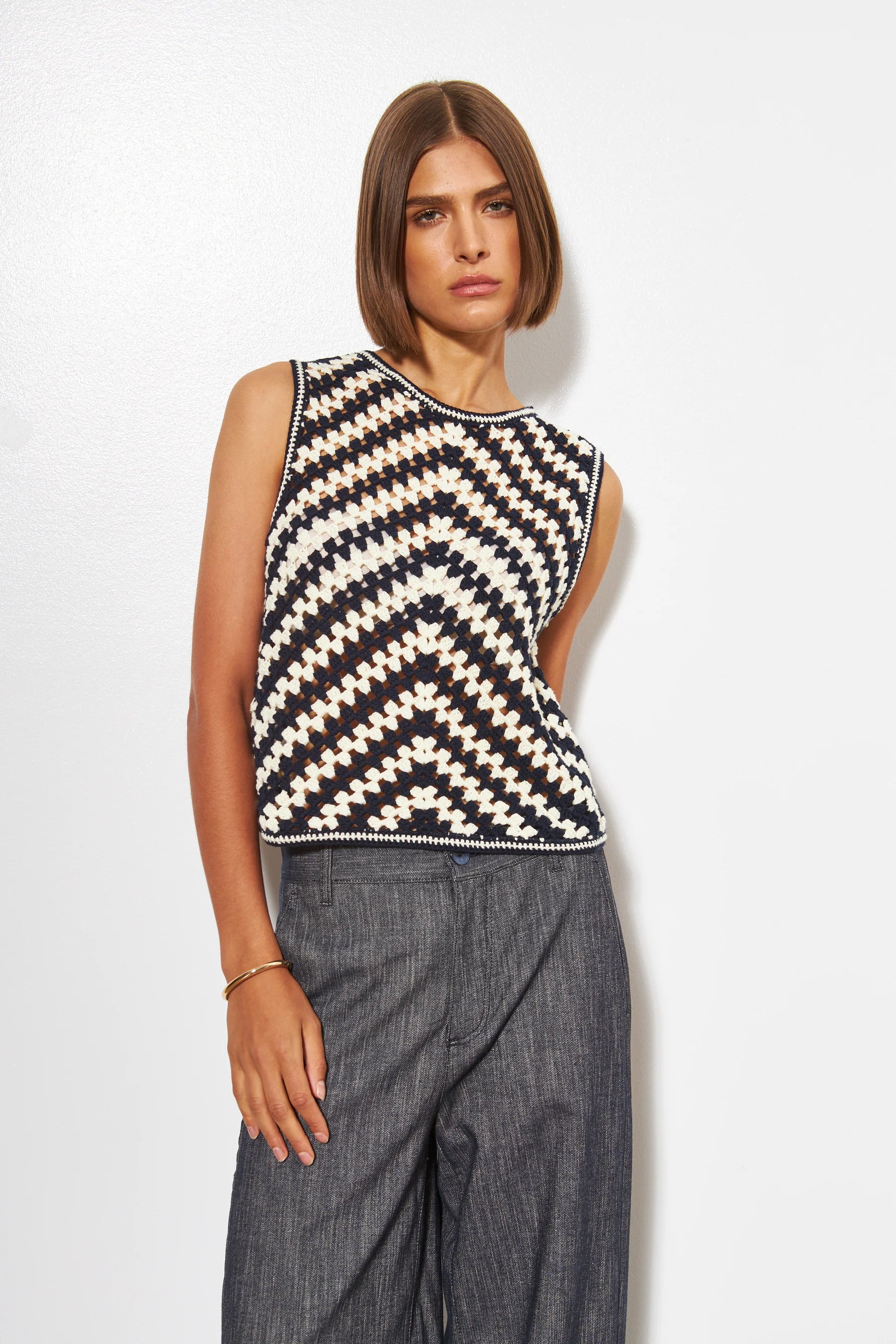 LINE Knitwear - Coral - Crochet Top in Marine
