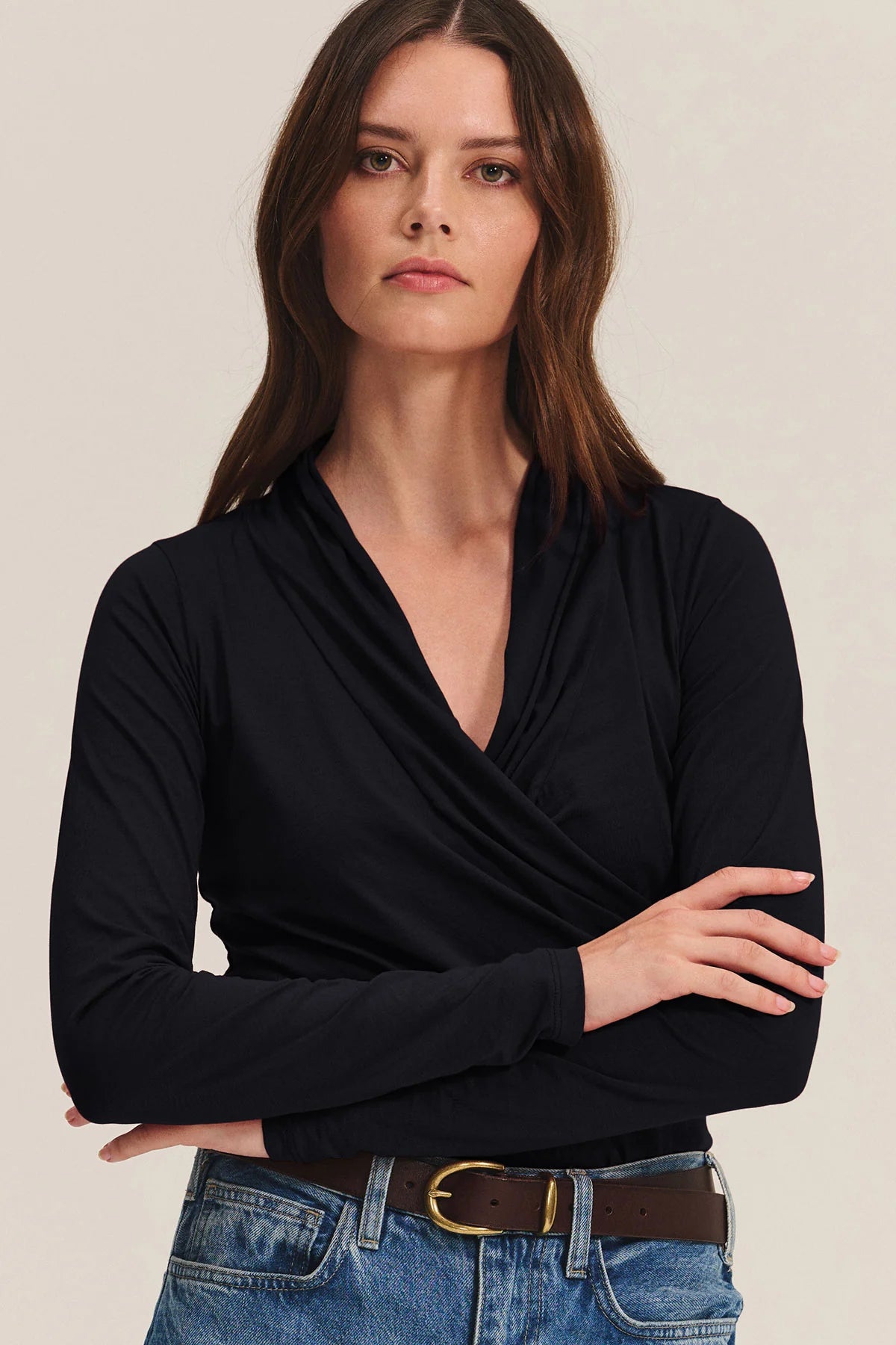 Velvet - Meri - Gauzy Whisper Wrap Top in Black