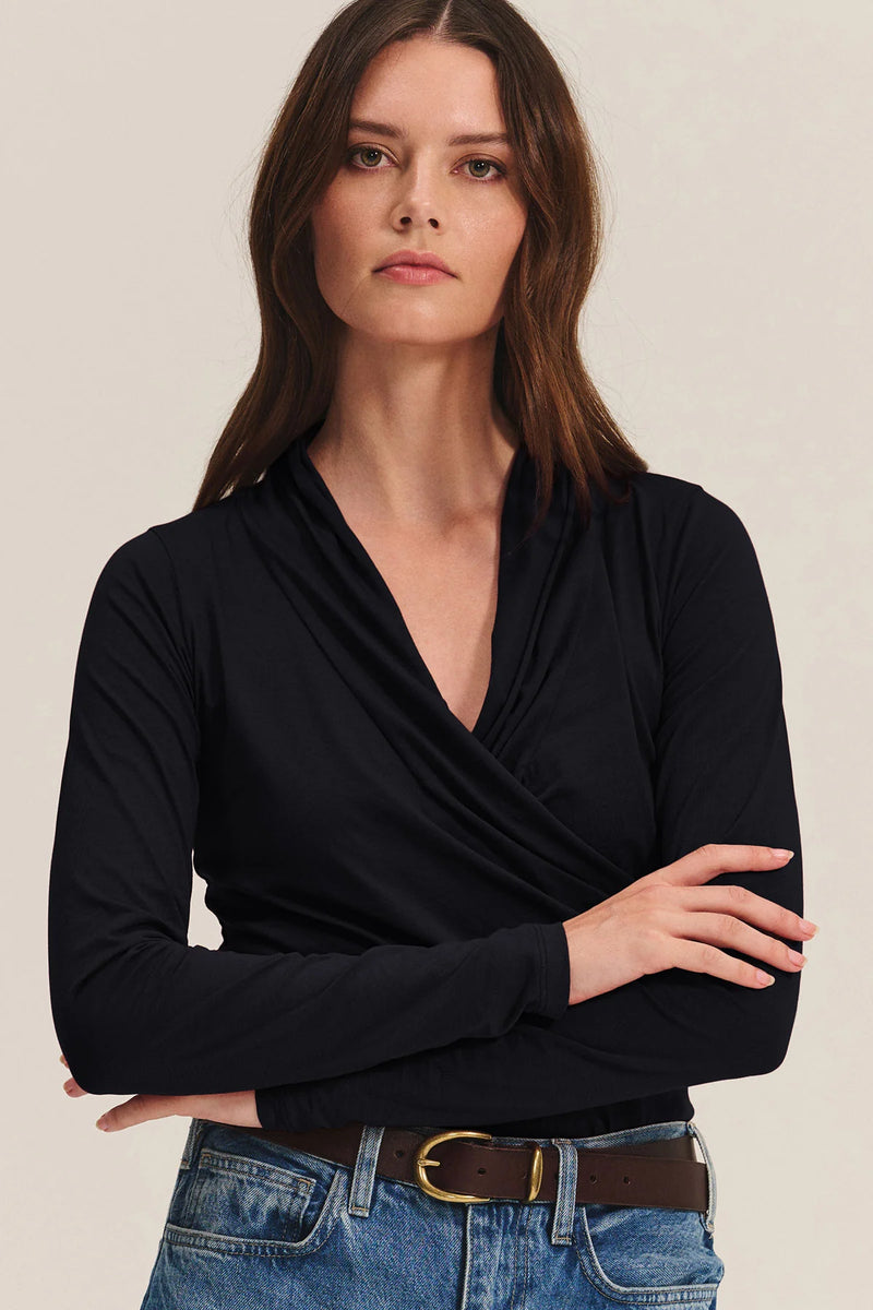 Velvet - Meri - Gauzy Whisper Wrap Top in Black