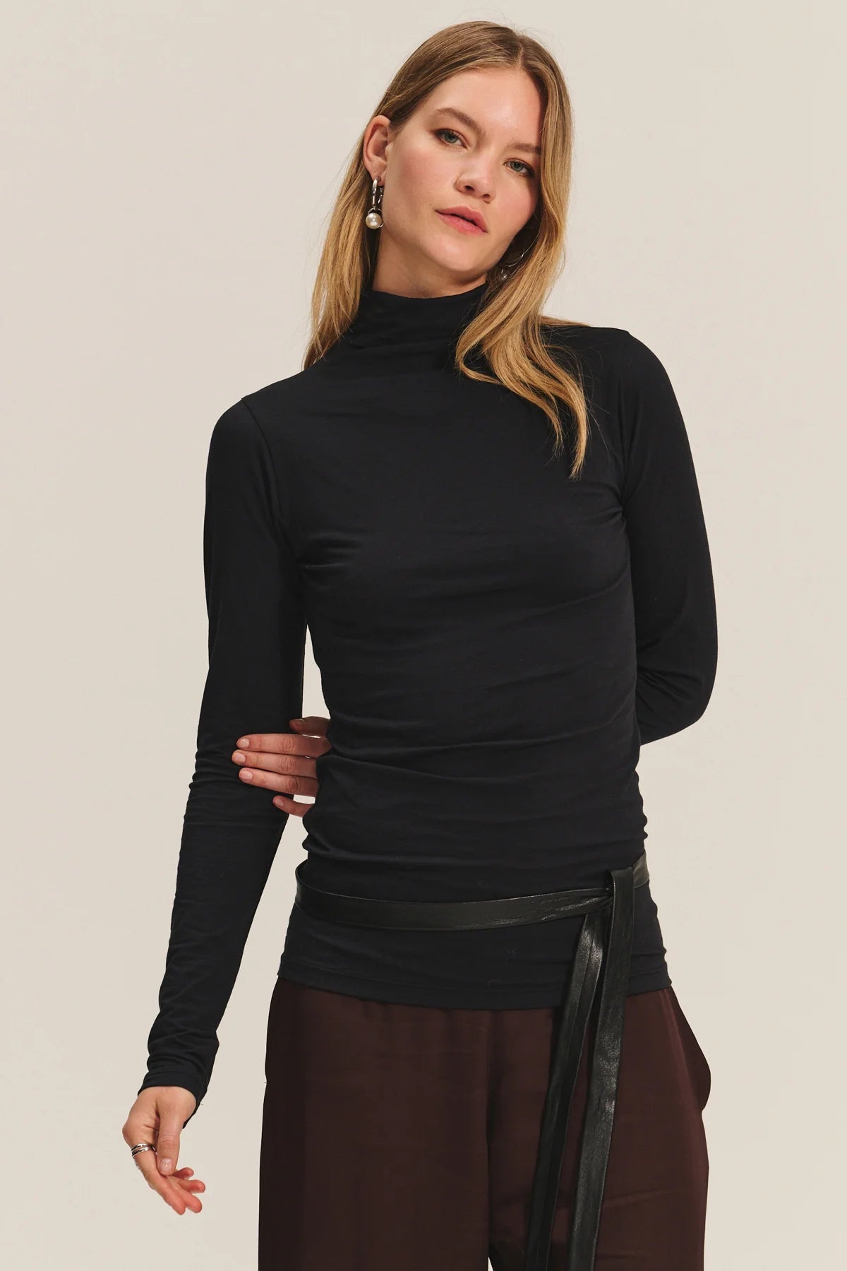 Velvet - Talisia - Gauzy Whisper Mock Neck in Black