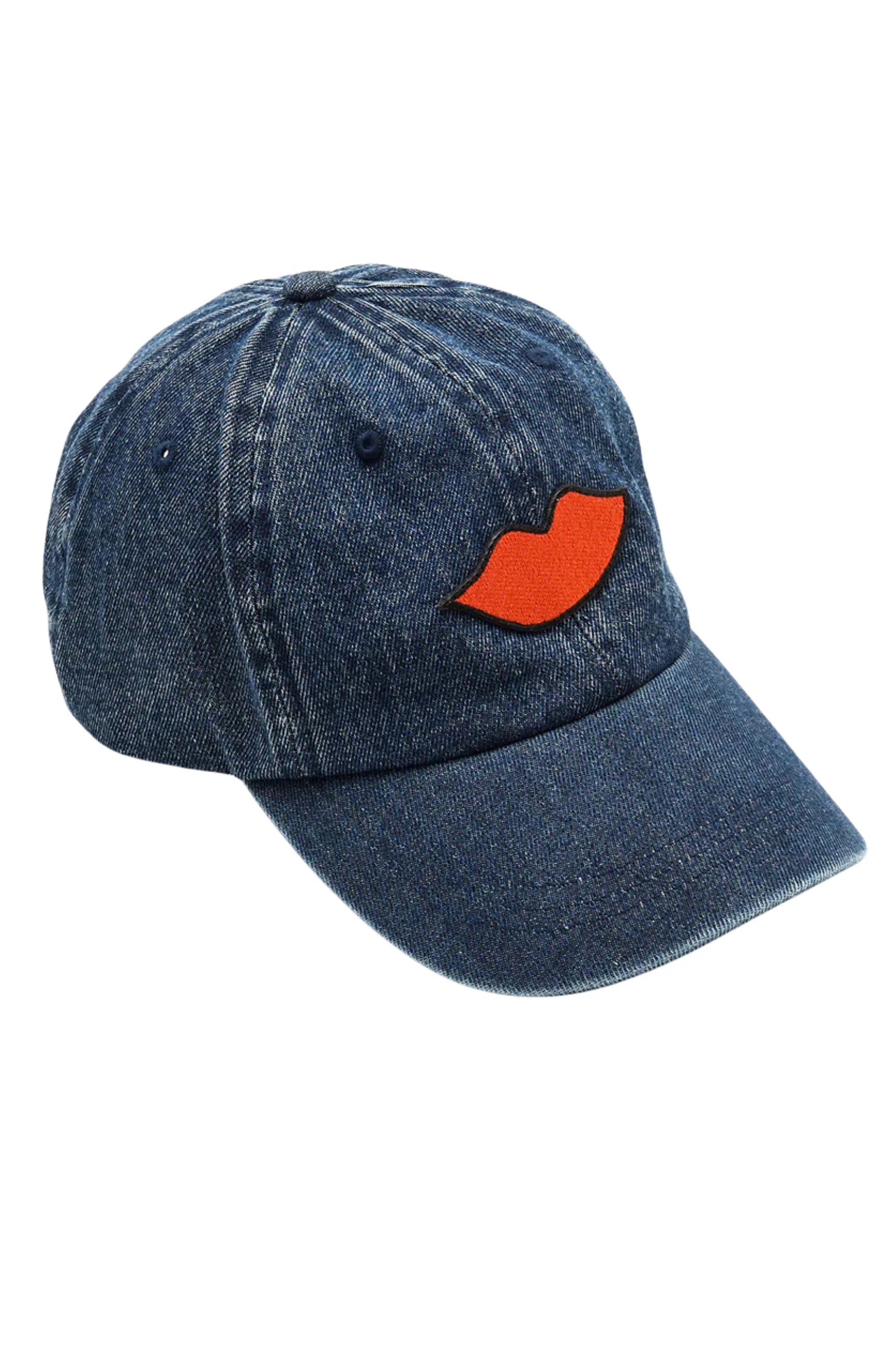 Clare V. - Lips Patch Baseball Hat in Navy Denim