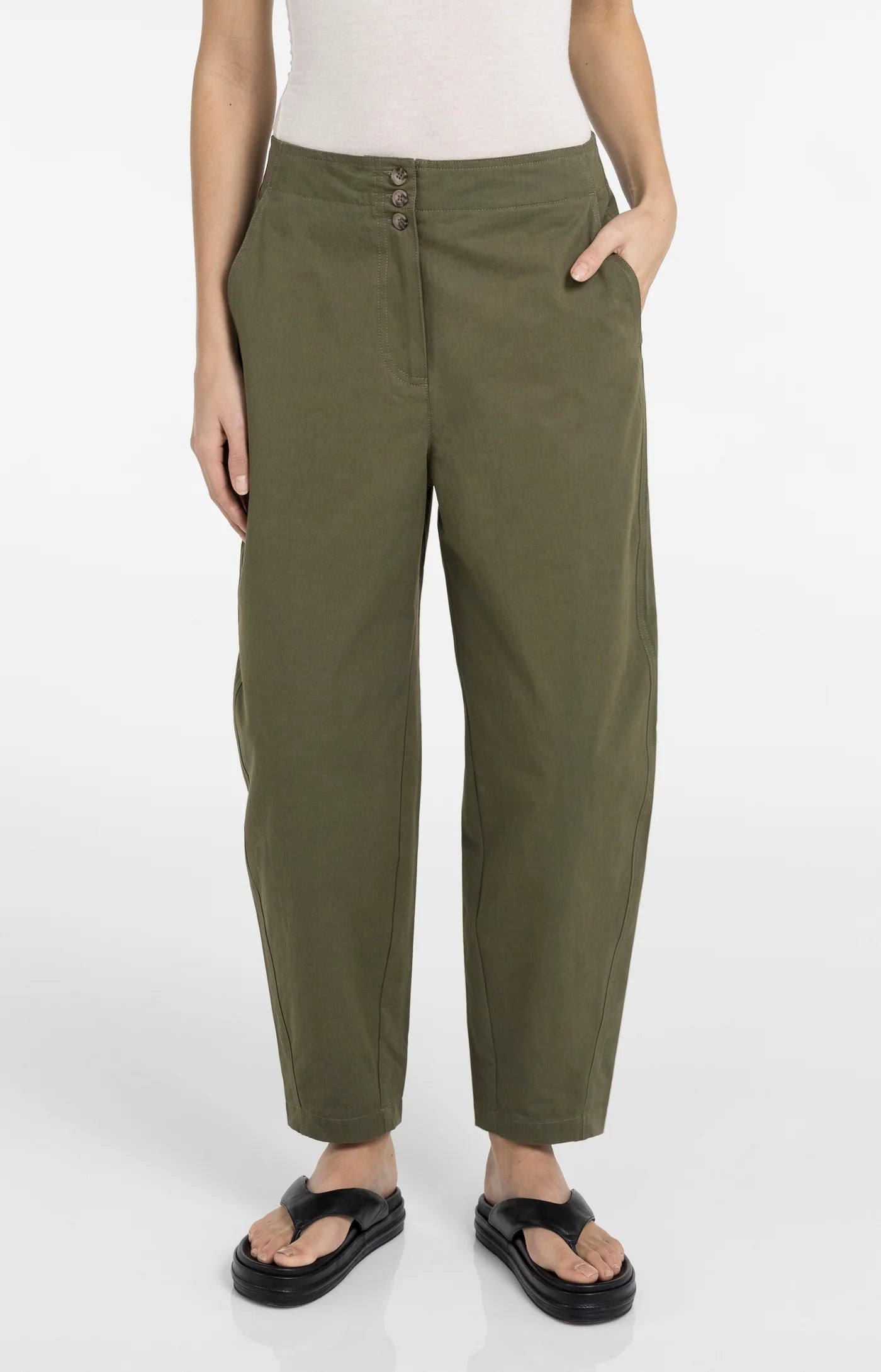 YAYA - High Waist Barrel Trousers in Army Green