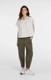 YAYA - High Waist Barrel Trousers in Army Green