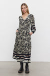 Velvet - Catherine - Ikat Viscose Dress in Black/Ecru