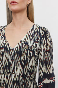 Velvet - Catherine - Ikat Viscose Dress in Black/Ecru