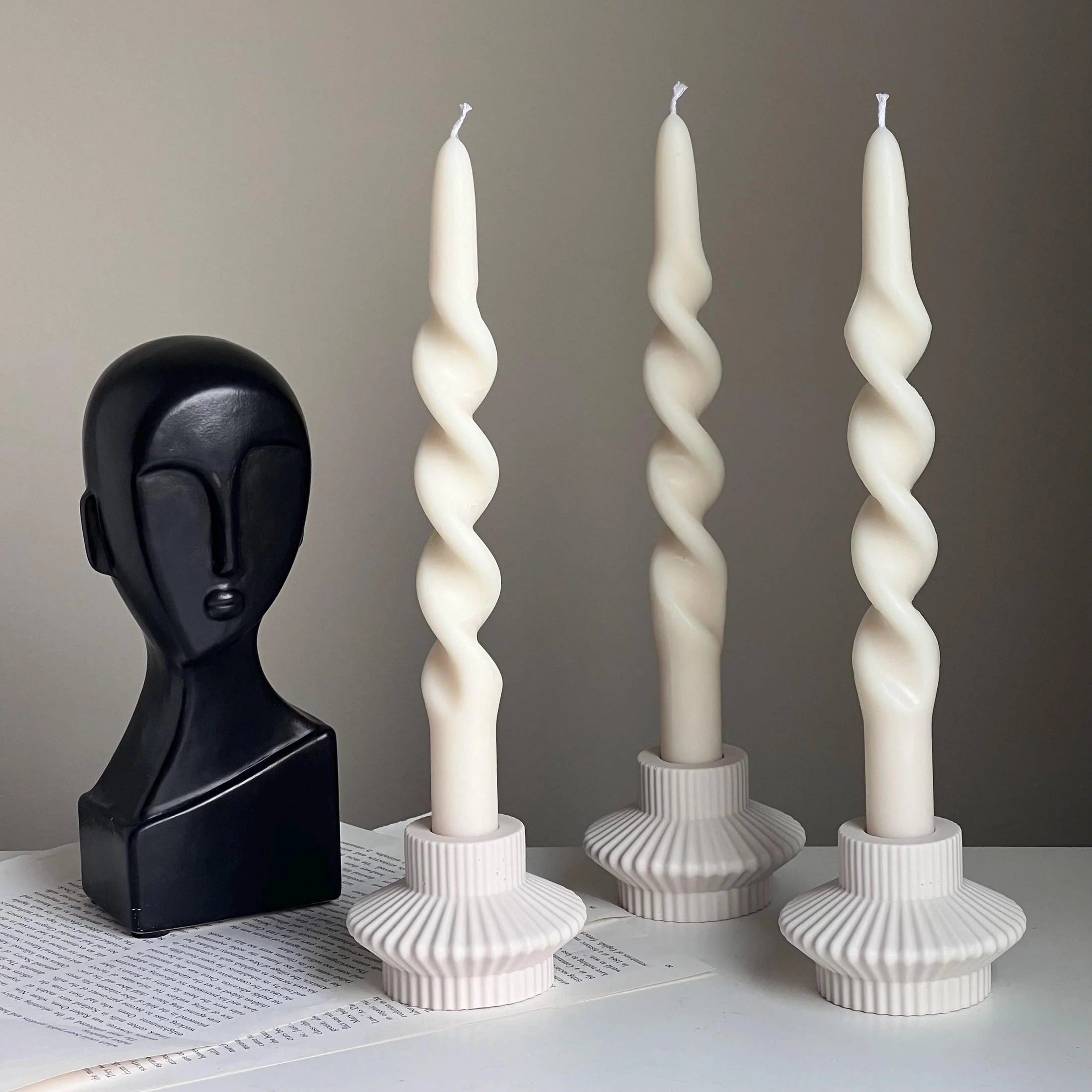 Estelle Studio - Ribbed Minimal Candlestick Holder in Cream