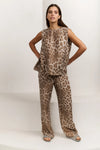 YAYA - Woven Printed Wide Leg Trousers in Milk Brown Desin