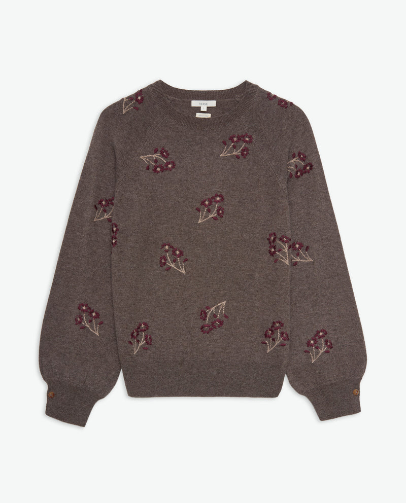 YERSE - Flower Embroidery Jumper in Fondo Piedra