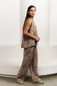 YAYA - Woven Printed Wide Leg Trousers in Milk Brown Desin