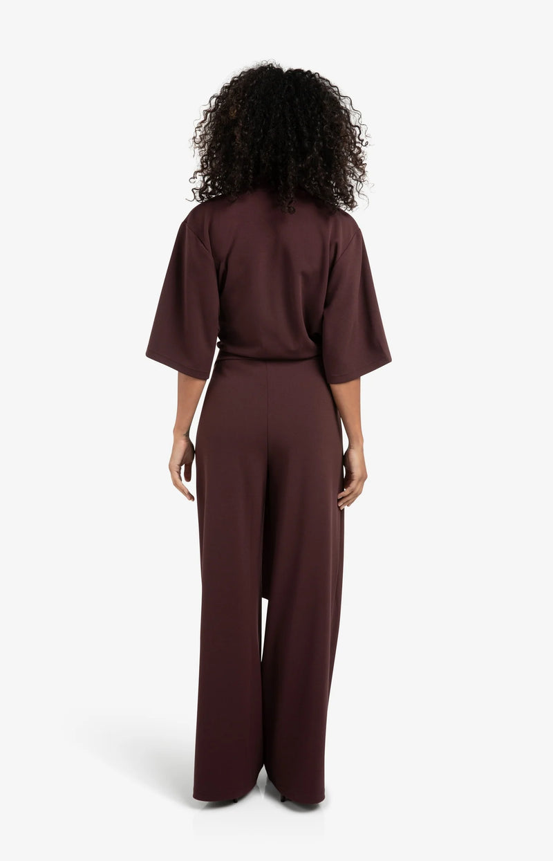 YAYA - Jersey Jumpsuit with Short Sleeves and Tie Belt