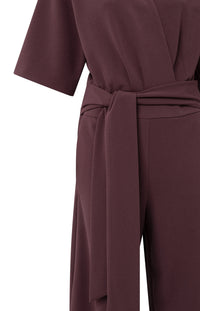YAYA - Jersey Jumpsuit with Short Sleeves and Tie Belt