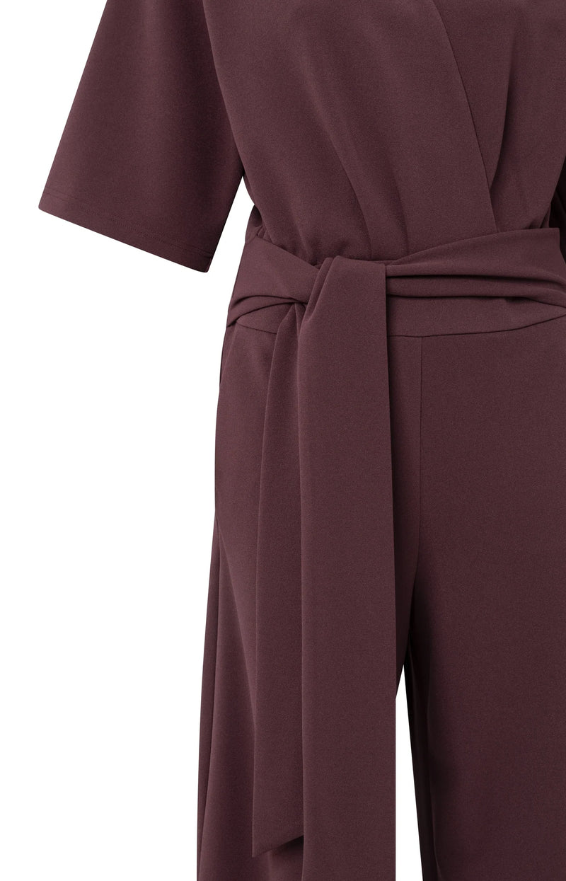 YAYA - Jersey Jumpsuit with Short Sleeves and Tie Belt