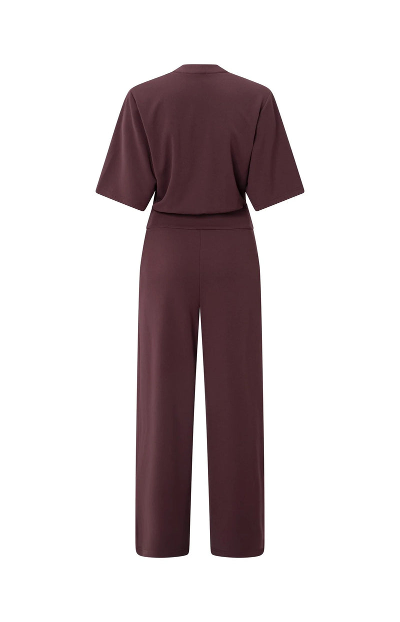 YAYA - Jersey Jumpsuit with Short Sleeves and Tie Belt