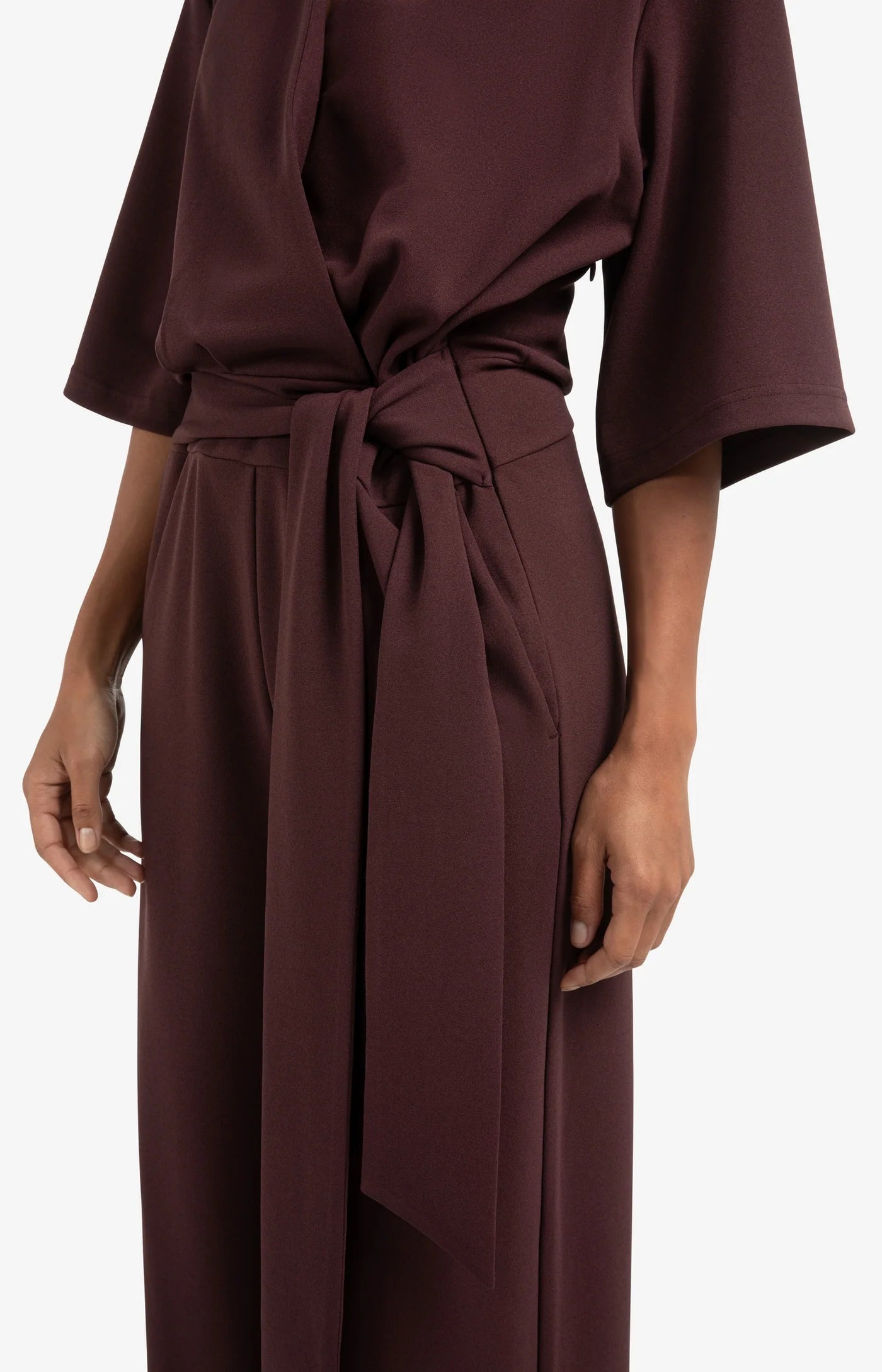 YAYA - Jersey Jumpsuit with Short Sleeves and Tie Belt