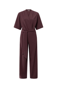 YAYA - Jersey Jumpsuit with Short Sleeves and Tie Belt