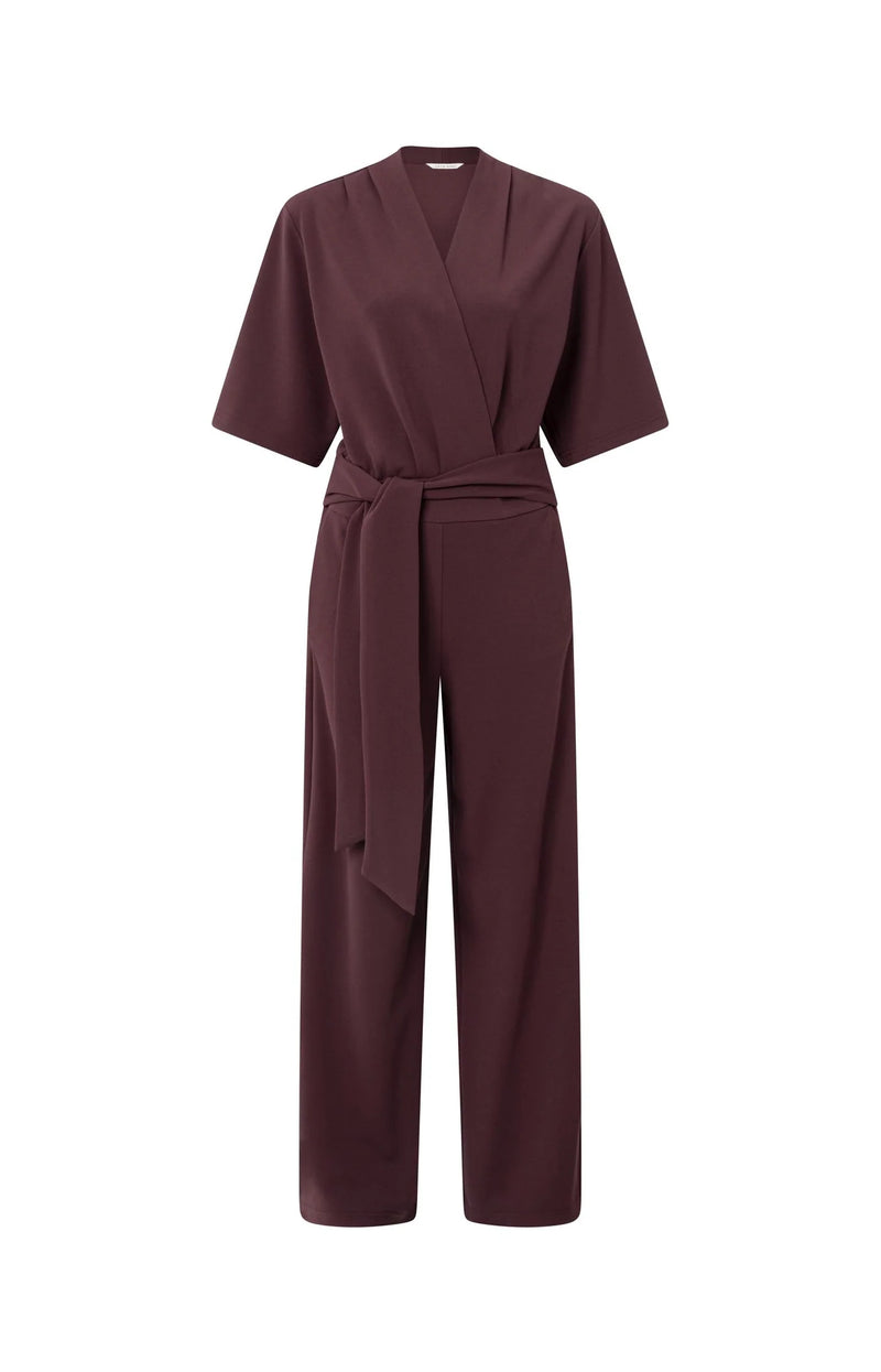 YAYA - Jersey Jumpsuit with Short Sleeves and Tie Belt