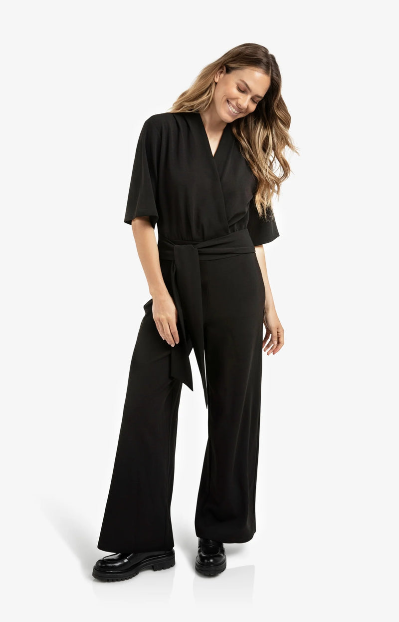 YAYA - Jersey Jumpsuit with Short Sleeves and Tie Belt