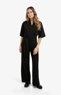 YAYA - Jersey Jumpsuit with Short Sleeves and Tie Belt