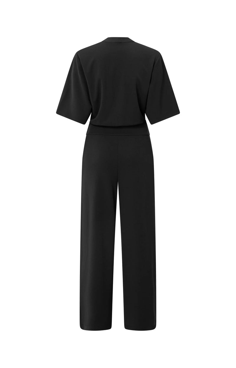 YAYA - Jersey Jumpsuit with Short Sleeves and Tie Belt