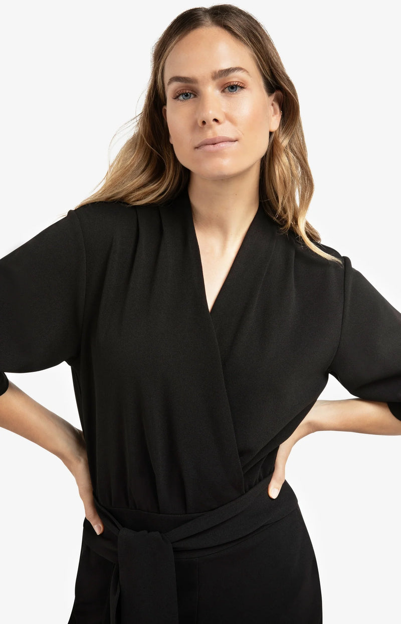 YAYA - Jersey Jumpsuit with Short Sleeves and Tie Belt