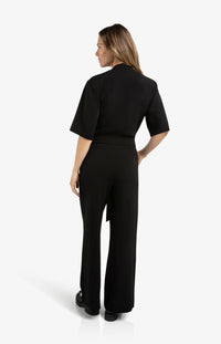 YAYA - Jersey Jumpsuit with Short Sleeves and Tie Belt