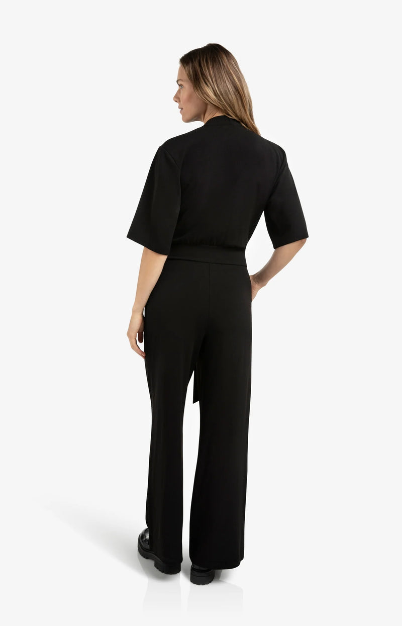 YAYA - Jersey Jumpsuit with Short Sleeves and Tie Belt