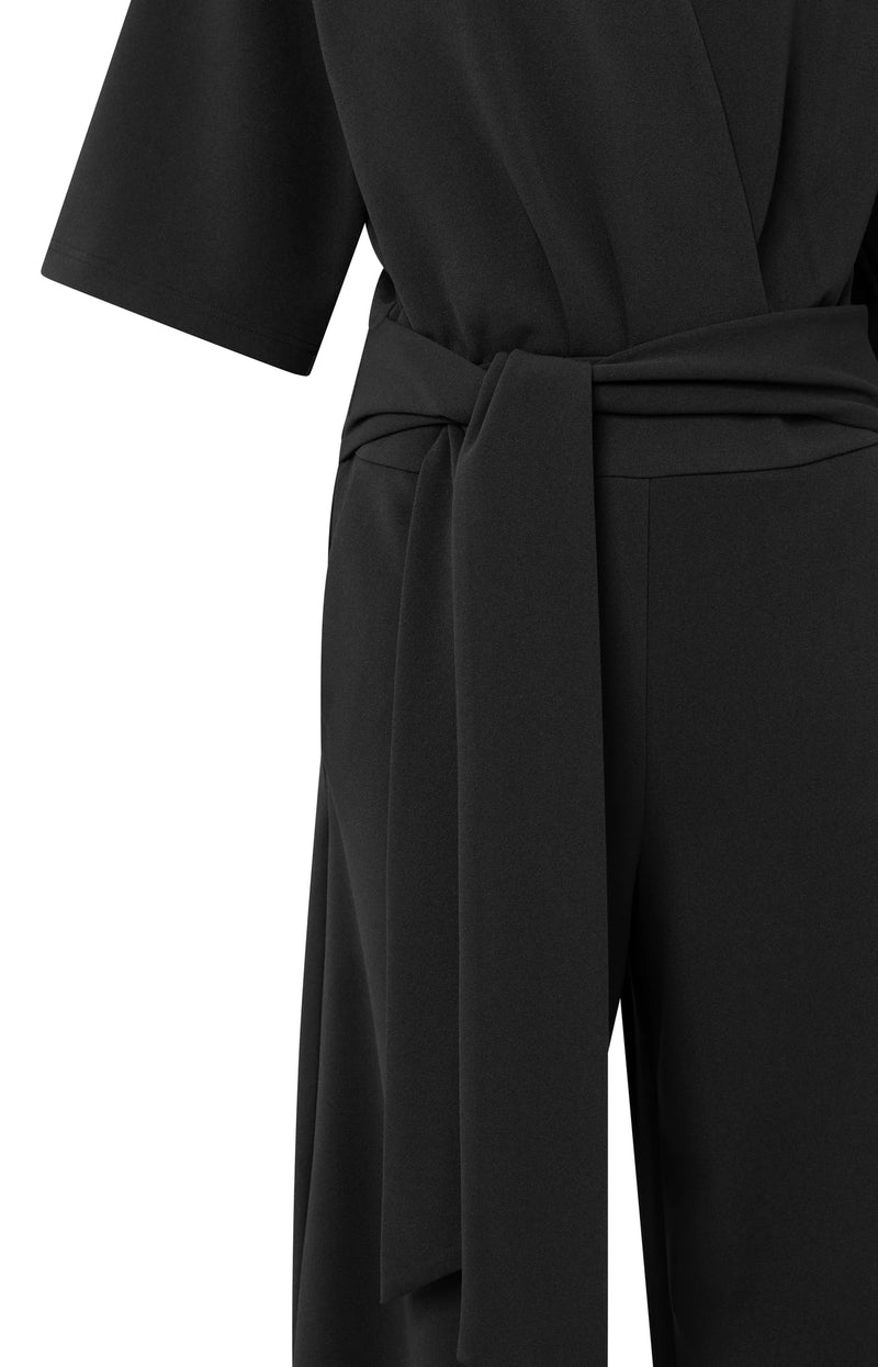 YAYA - Jersey Jumpsuit with Short Sleeves and Tie Belt