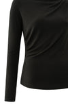YAYA - Jersey Long Sleeve Top with Pleated Neckline in Black