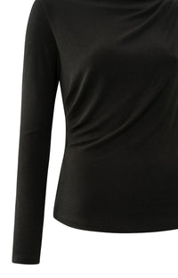 YAYA - Jersey Long Sleeve Top with Pleated Neckline in Black