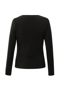 YAYA - Jersey Long Sleeve Top with Pleated Neckline in Black